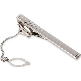 Ασημί Κλιπ Γραβάτας Με Αλυσίδα 6cm - 3486