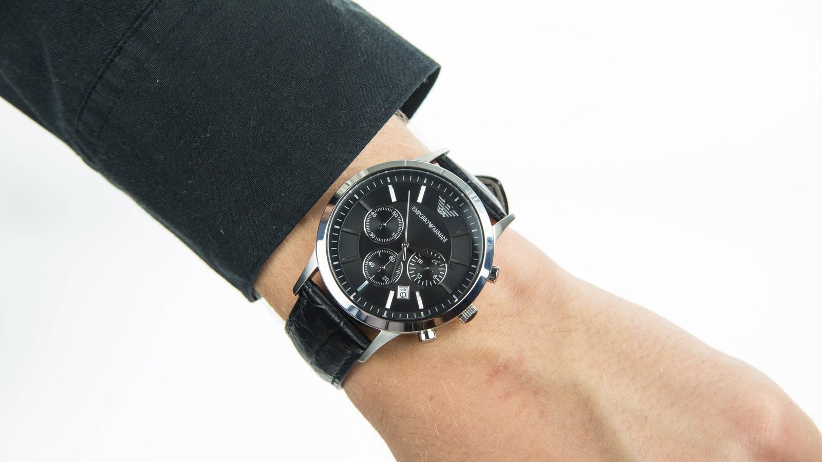 Emporio Armani Ρολόι Χρονογράφος με Δερμάτινο Λουράκι σε Μαύρο χρώμαΚωδικός: AR2447 