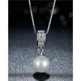 Bamoer Γυναικείο Κολιέ με Ζιργκόν & Πέρλες από Ασήμι Bamoer Γυναικείο Κολιέ με Ζιργκόν & Πέρλες από Ασήμι