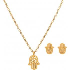 Medisei Σετ Κολιέ / Σκουλαρίκια Dalee Set Hamsa Hand από Ατσάλι Επιχρυσωμένο Medisei Σετ Κολιέ / Σκουλαρίκια Dalee Set Hamsa Hand από Ατσάλι Επιχρυσωμένο