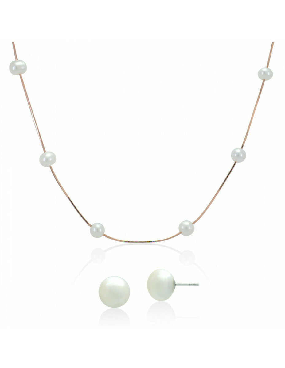 Σετ Κολιέ / Σκουλαρίκια μαργαριτάρι ασήμι 925 ροζ χρυσό PINORE | Bijou Box® Σετ Κολιέ / Σκουλαρίκια μαργαριτάρι ασήμι 925 ροζ χρυσό PINORE | Bijou Box®