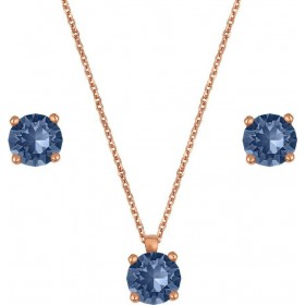 "Σέτ ( Κολιέ Σέτ ( Κολιέ, Σκουλαρίκια ) Σε Ασήμι 925 Με Ρόζ Χρύσωμα Κ18 Και μπλέ σκούρη πέτρα P.Q. EUROPEAN CRYSTALS / AS-EE265BLSR1