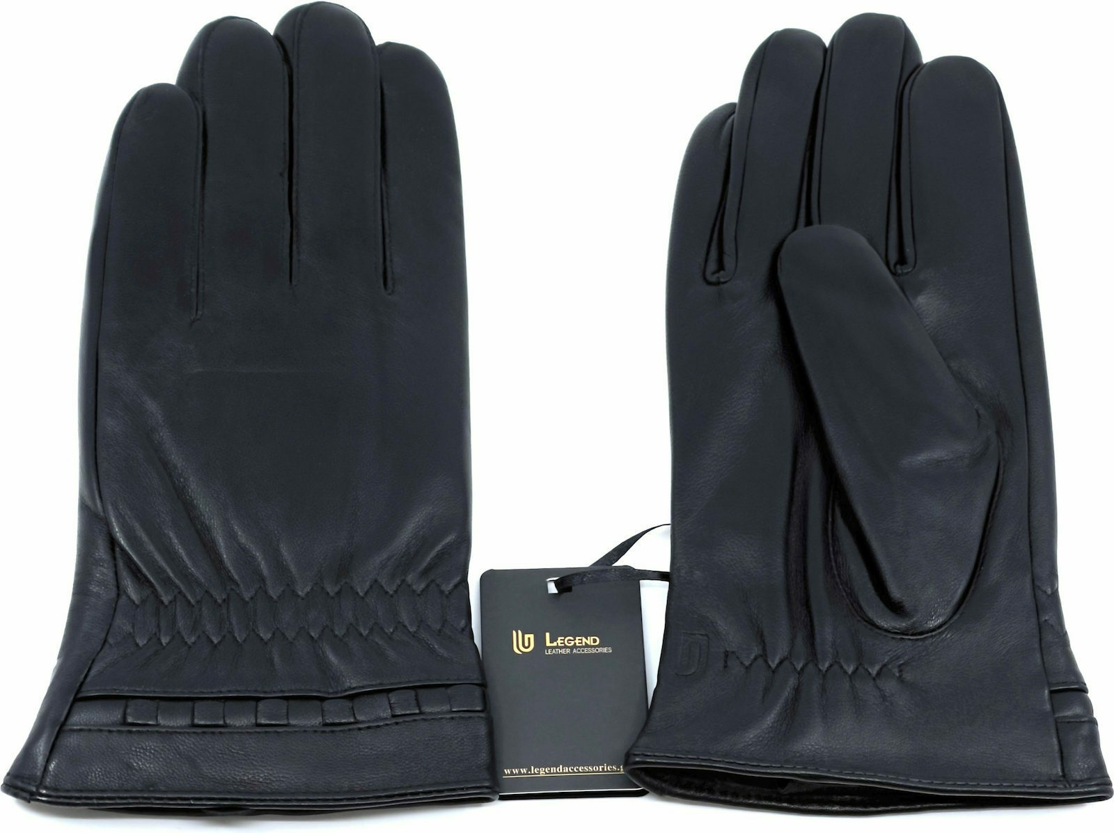 Legend Accessories Μαύρα Ανδρικά Δερμάτινα Γάντια Αφής με Γούνα