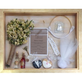 Στεφανοθηκη Μεγάλη-Αναμνηστικη κορνιζα- κουτί γαμου χρυσή πλακέ φαρδια 40χ50χ4εκ.βαθος
