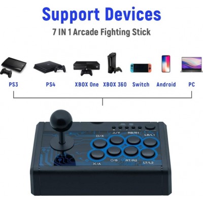 Dobe Χειριστήριο 7 in 1 Mini Arcade Fighting Stick for PS4/PS3/Xbox One/Xbox 360/Nintendo Switch/Android/Windows PC Joystick