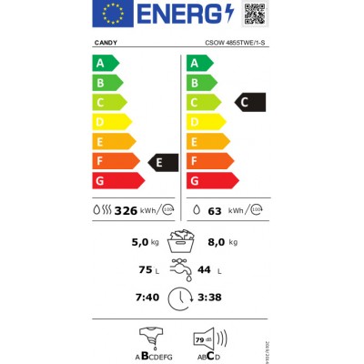 Candy CSOW 4855TWE/1-S Πλυντήριο-Στεγνωτήριο Ρούχων 8kg/5kg 1400 Στροφές με Wi-Fi