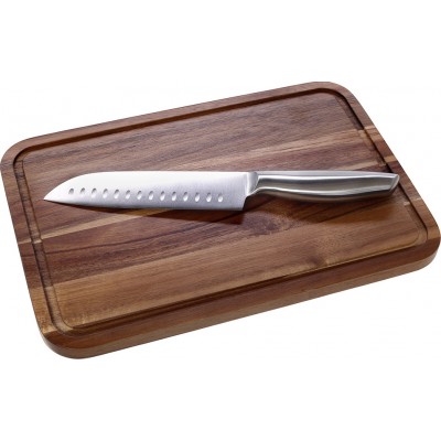 Cryspo Trio Σετ Επιφάνεια Κοπής Ξύλινη με Μαχαίρι Santoku 35x24cm