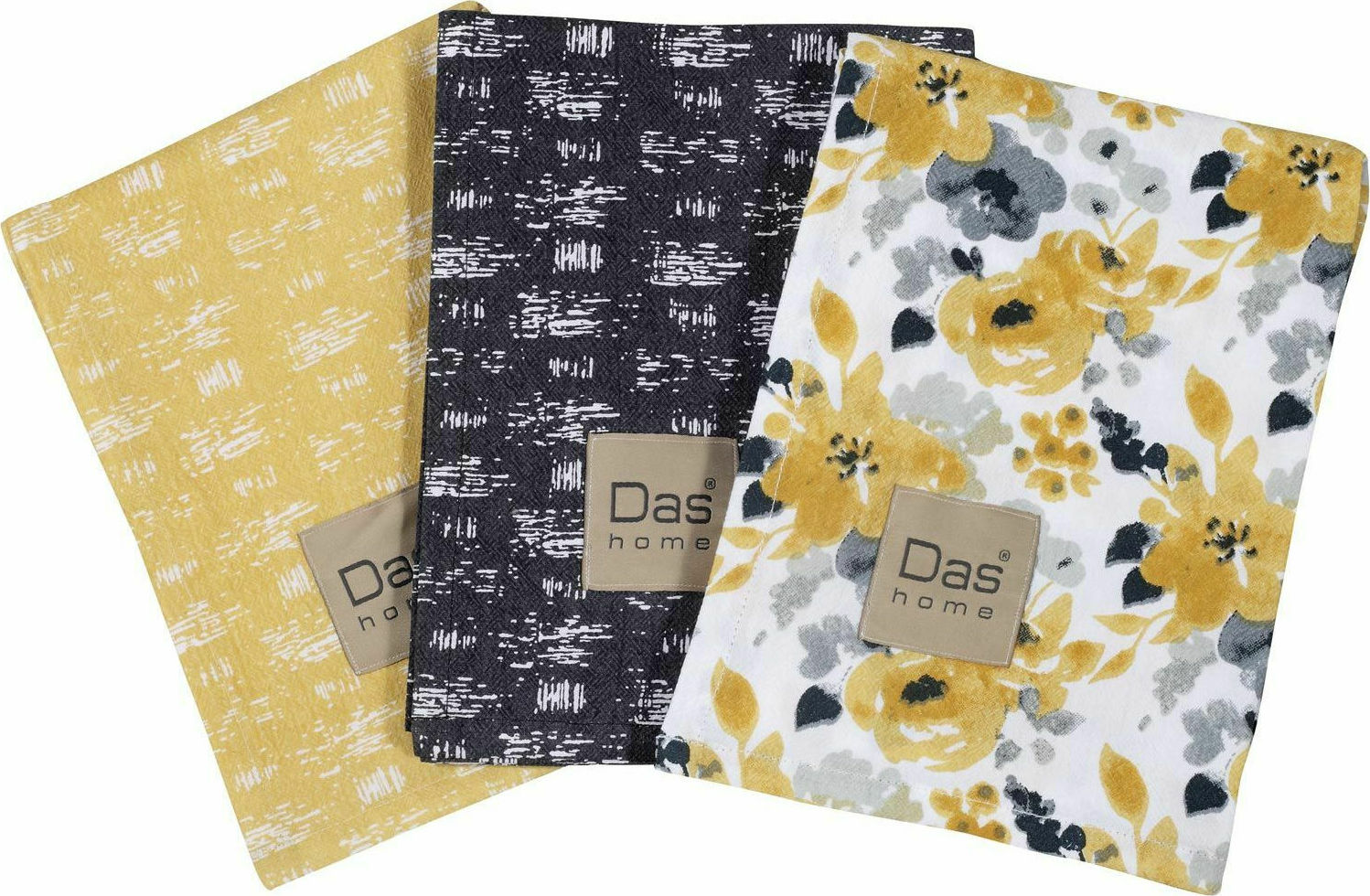 Das Home Kitchen Line Ποτηρόπανο από 100% Βαμβάκι Γκρι - Ώχρα 50x70cm 3τμχ