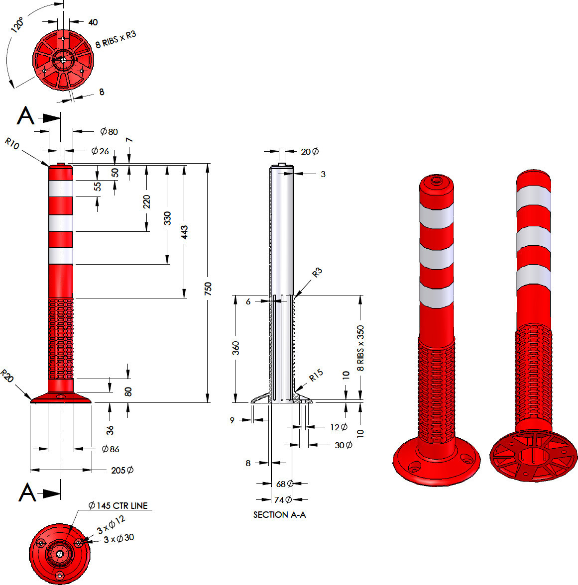 Doorado PARK-DH-FP-80-PU-M Εύκαμπτο Κολωνάκι PU 75cm