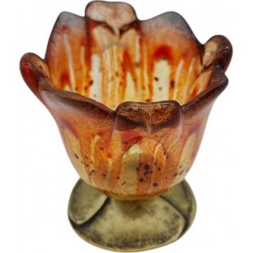 Fyssalis Καντηλάκι από φυσητό γυαλί με επιμπρουτζωμένη βάση σε πορτοκαλί χρώμα 11cm