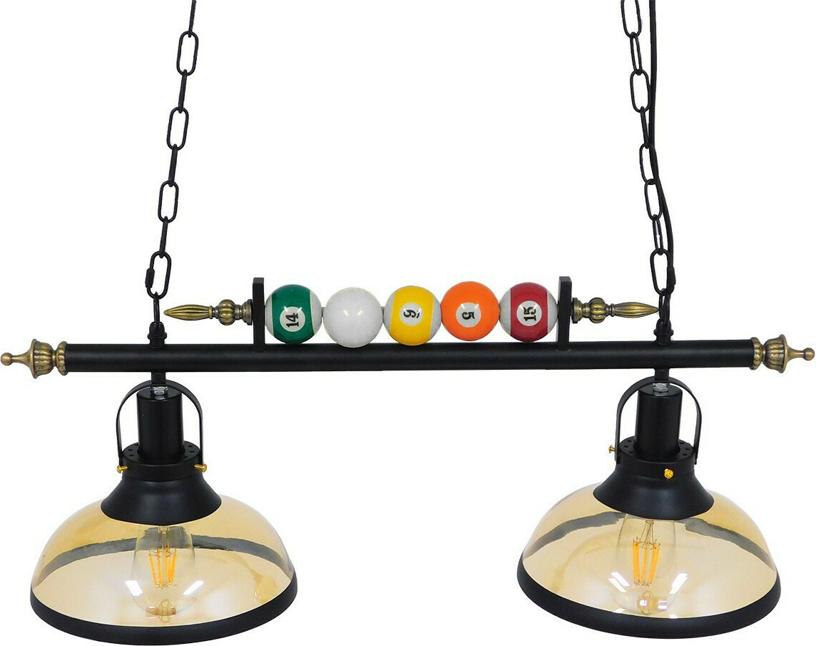 GloboStar Billiard Κρεμαστό Φωτιστικό Vintage Δίφωτο Ράγα ΜαύροΚωδικός: 00972 