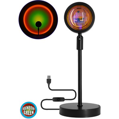 GloboStar Rainbow Green 180° Διακοσμητικό Φωτιστικό LED Επιτραπέζιο 12W DC 5V με Projector LENS Ειδικού Εφέ &amp Καλώδιο USB σε 
