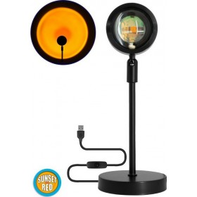 GloboStar Sunset Red 180° Διακοσμητικό Φωτιστικό LED Επιτραπέζιο 12W DC 5V με Projector LENS Ειδικού Εφέ & Καλώδιο USB σε Μαύ GloboStar Sunset Red 180° Διακοσμητικό Φωτιστικό LED Επιτραπέζιο 12W DC 5V με Projector LENS Ειδικού Εφέ & Καλώδιο USB σε Μαύ
