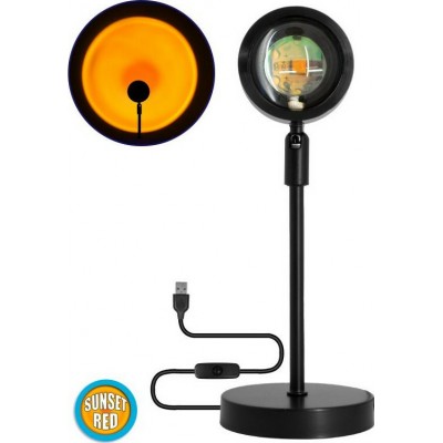 GloboStar Sunset Red 180° Διακοσμητικό Φωτιστικό LED Επιτραπέζιο 12W DC 5V με Projector LENS Ειδικού Εφέ &amp Καλώδιο USB σε Μαύ