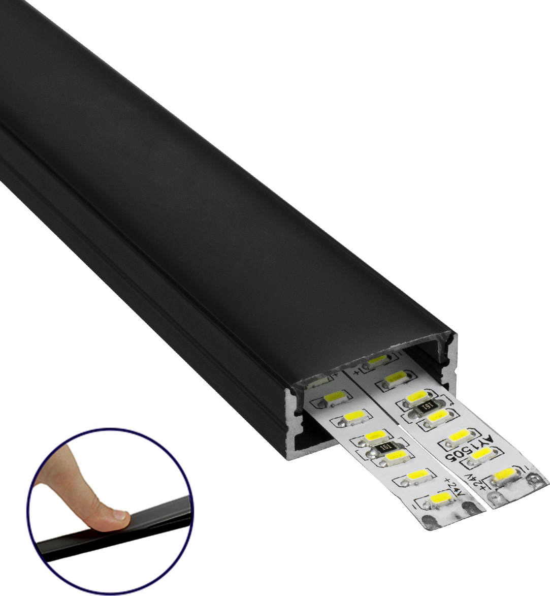 GloboStar Προφίλ Αλουμινίου Επιφανειακό με Μαύρο Οπάλ Κάλυμμα για 2 Σειρές Ταινίας LED 2m (5τμχ) 70810-2M GloboStar Προφίλ Αλουμινίου Επιφανειακό με Μαύρο Οπάλ Κάλυμμα για 2 Σειρές Ταινίας LED 2m (5τμχ) 70810-2M