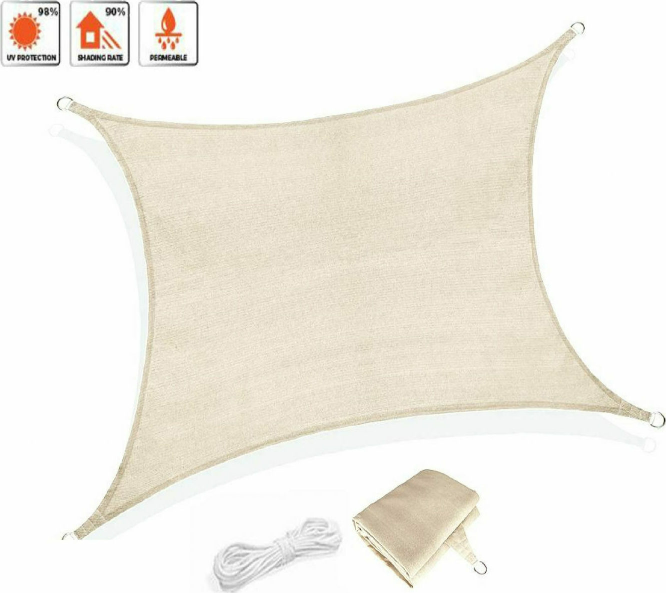 Grasher Τετράγωνο Διάτρητο Πανί Σκίασης 3.6m x 3.6m Εκρού 2350