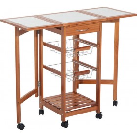 HomCom Ξύλινο Τρόλεϊ Κουζίνας με 1 Συρτάρι και 2 Καλάθια