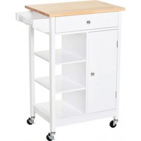 HomCom Τρόλει Κουζίνας Ξύλινο σε Λευκό Χρώμα 5 Θέσεων 66x39.5x86.5cm