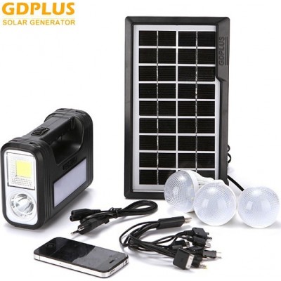 GDLite Gdplus Ηλιακό Σύστημα Φωτισμού &amp Φόρτισης με MP3 Player/FM, θύρα USB και 3 Λάμπες LED