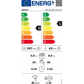 Indesit BDE 861483X WS EU N Πλυντήριο-Στεγνωτήριο Ρούχων 8kg/6kg Ατμού 1400 Στροφές