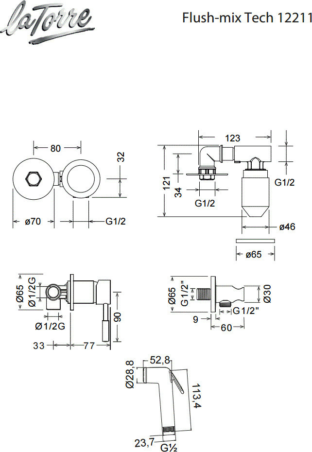 La Torre Flush Mix 200-12211-100 Επιτοίχιο Σετ Μπιντέ Ασημί