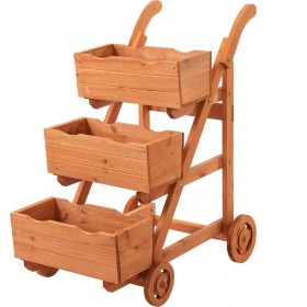 Outsunny Τροχήλατη Ξύλινη Ζαρντινιέρα 3 Επιπέδων Καφέ 845-470