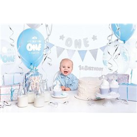 PartyDeco Σετ Διακόσμησης Πάρτι 1st Birthday Boy Silver 33τμχ