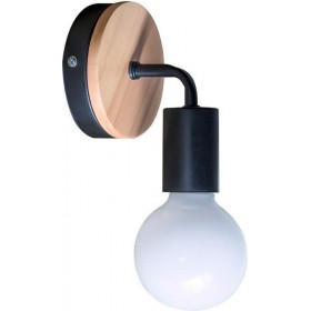 Powertech Φωτιστικό Τοίχου Μαύρο E27 Ξύλο-Μέταλλο ΜαύροΚωδικός: HLL-0017 