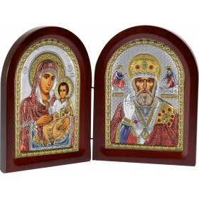 Prince Silvero Εικόνα Δίπτυχο Παναγία &amp Άγιος Νικόλαος Ασημένια 21x31cm