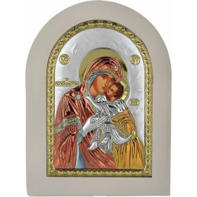 Prince Silvero Εικόνα Παναγία Γλυκοφιλούσα Λευκό Ασημένια 15x21cm