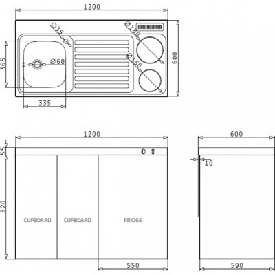 Pyramis MK 325 (120X60) Πολυκουζινάκι με Δεξιά Γούρνα 65x59x82cm Λευκό