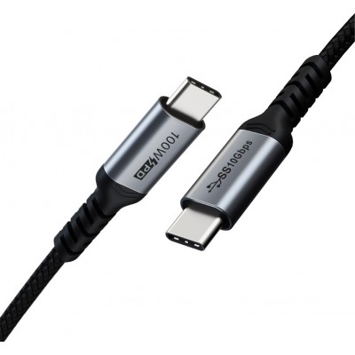 Cabletime C160 PD100W Braided USB 3.2 Cable USB-C male - USB-C male Γκρι 1m