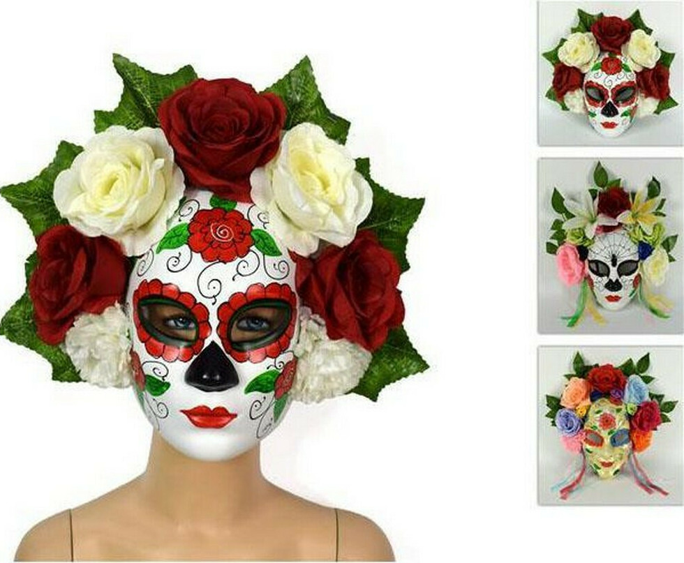 Μάσκα για την Ημέρα των Νεκρών με Πολύχρωμα Λουλούδια (Διάφορα Σχέδια/Χρώματα)