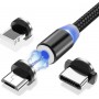 Wozinsky LED / Magnetic USB to Lightning / Type-C / micro USB Cable Μαύρο 1m (WMC-01)