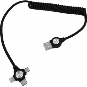 Powertech Braided / Spiral USB to Lightning / Type-C / micro USB Cable Μαύρο 0.11m (CAB-U114)