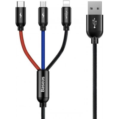 Baseus Braided USB to Lightning / Type-C / micro USB Cable Μαύρο 1.2m (CAMLT-BSY01)