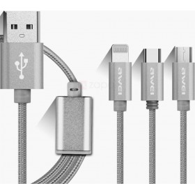Awei Braided USB to Lightning / Type-C / micro USB Cable Γκρι 1.2m (CL-970) Awei Braided USB to Lightning / Type-C / micro USB Cable Γκρι 1.2m (CL-970)