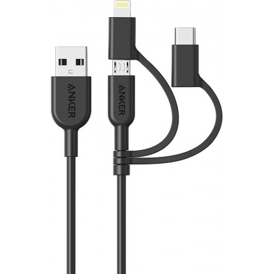 Anker Regular USB to Lightning / Type-C / micro USB Cable Μαύρο 1m (A8436011)