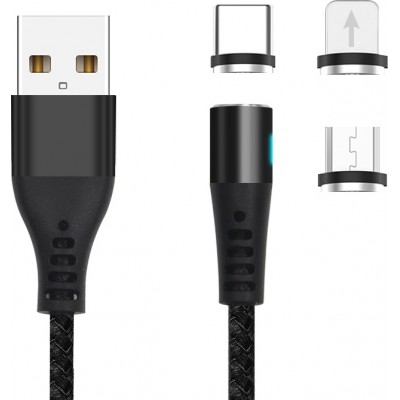 Maxlife Braided / Magnetic USB to Lightning / Type-C / micro USB Cable Μαύρο 1m (MXUC-02)