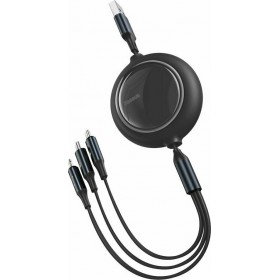 "Baseus Bright Mirror Flat / Retractable USB to Lightning / Type-C / micro USB Cable Μαύρο 1 Baseus Bright Mirror Flat / Retractable USB to Lightning / Type-C / micro USB Cable Μαύρο 1,2m (CAMLT-MJ01)
