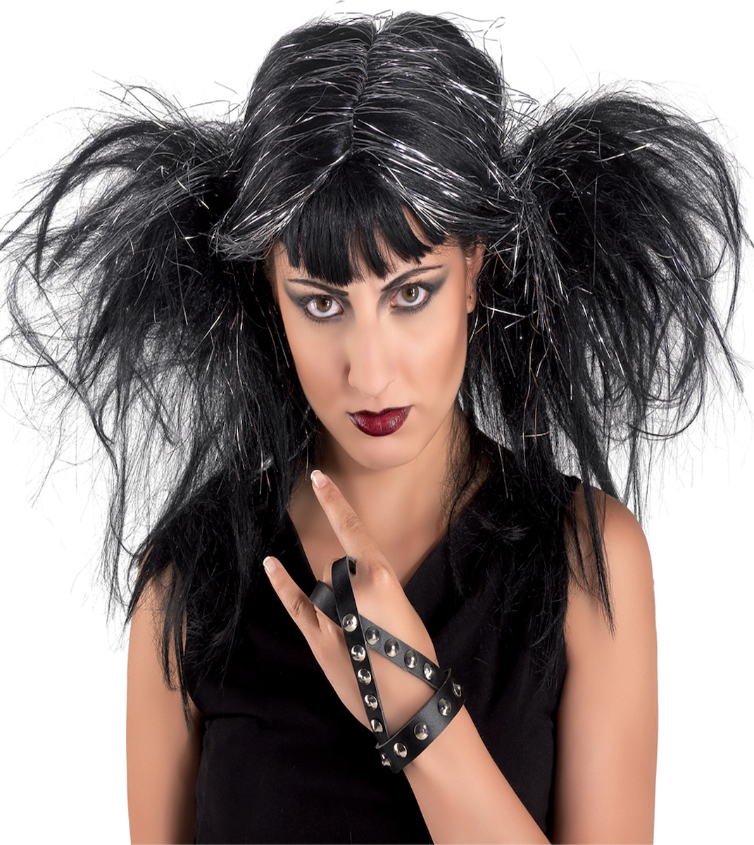 Περούκα Groovy Μαύρη-Ασημί με Κοτσίδες