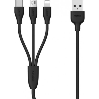 Remax Regular USB to Lightning / Type-C / micro USB Cable Μαύρο 1m (Suda)