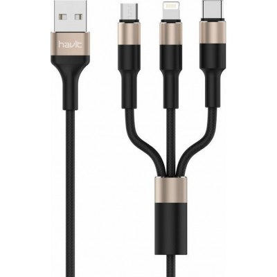 Havit Regular USB to Lightning / Type-C / micro USB Cable Μαύρο 1.2m (H691)