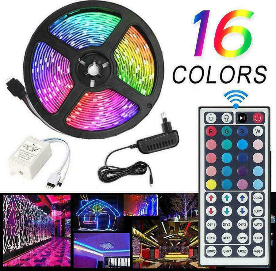 Ταινία LED RGB 5m με Τροφοδοτικό και Τηλεχειριστήριο 44 Πλήκτρων SMD5050 12V