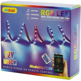 Ταινία LED RGB 5m με Τροφοδοτικό και Τηλεχειριστήριο SMD5050 12V AndowlΚωδικός: Q-T168 