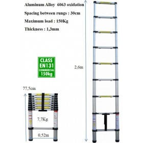Τηλεσκοπική Σκάλα Αλουμινίου 9 Σκαλιών 2.6m Τηλεσκοπική Σκάλα Αλουμινίου 9 Σκαλιών 2.6m