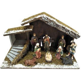 Φάτνη Ξύλινη με 9 Φιγούρες 40x23cm