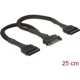 DeLock 15-Pin Sata male - 2x 15-Pin Sata female Cable 0.15m Μαύρο (60135)