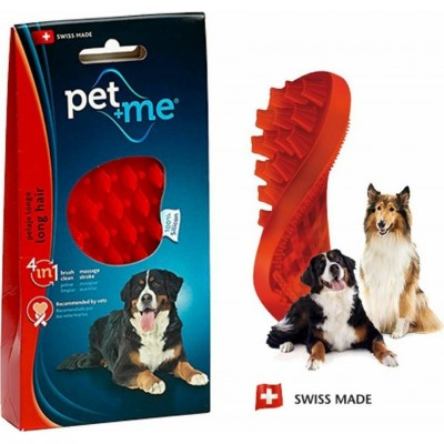 pet+me Grooming Βούρτσα για Μακρύτριχους Σκύλους από Σιλικόνη Κόκκινη