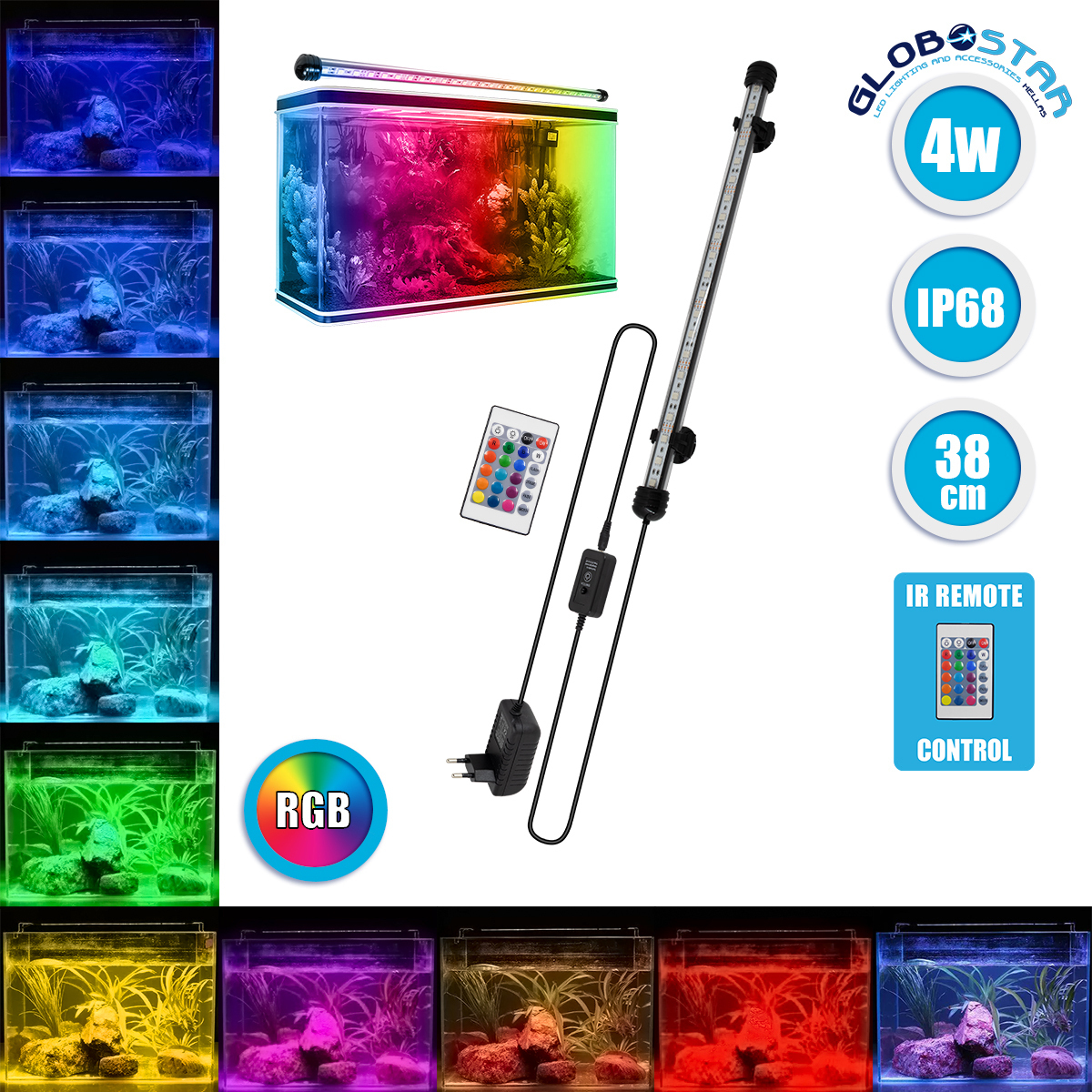 GloboStar Φωτιστικό Ενυδρείου 38cm LED 4W 180° AC 230V